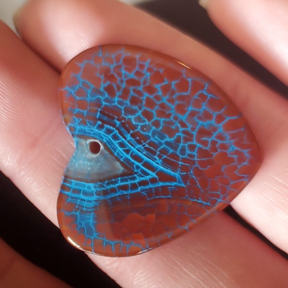 New Blue Brown Fire Agate Heart Shaped Pendant. - Picture 5 of 9